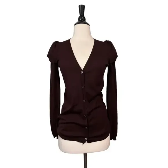 Prada Maroon Tulip Sleeves Cardigan Sweater Size 42 US4/6 - Picture 1 of 7